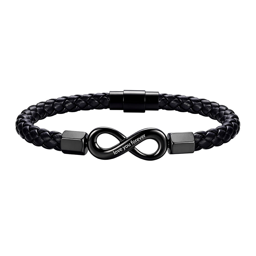 Custom Engraved Infinity Leather Bracelet