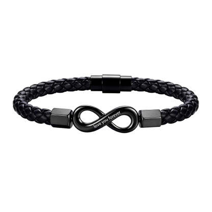 Custom Engraved Infinity Leather Bracelet