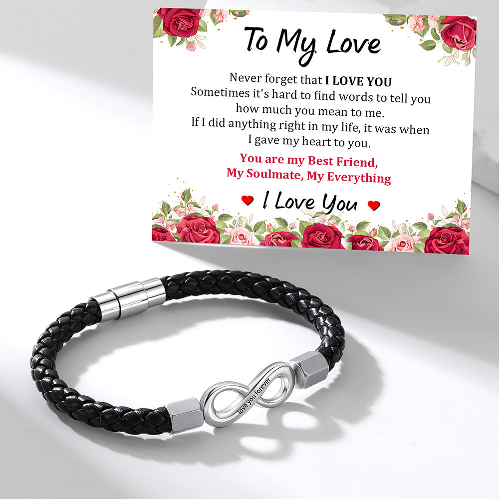 Custom Engraved Infinity Leather Bracelet