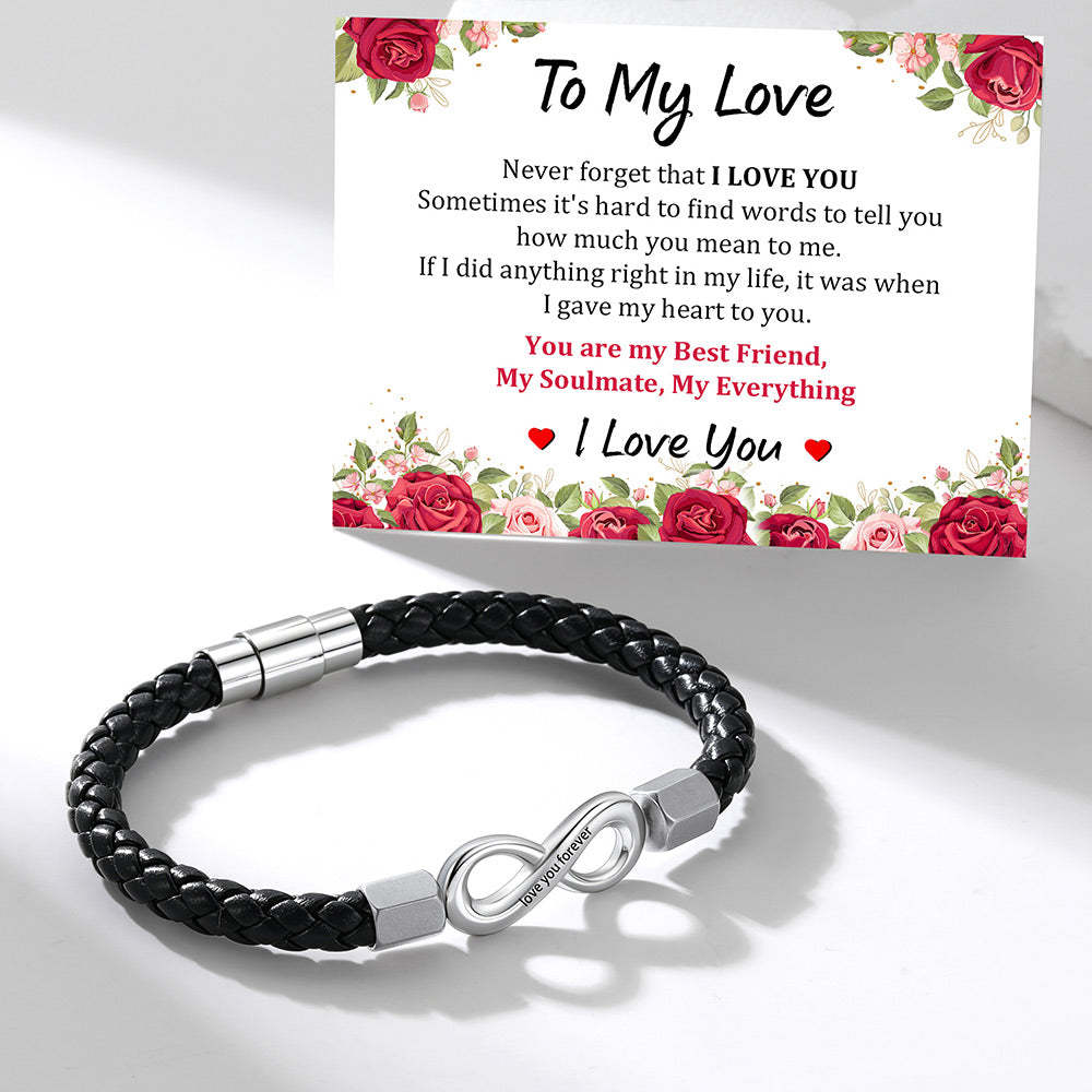 Custom Engraved Infinity Leather Bracelet