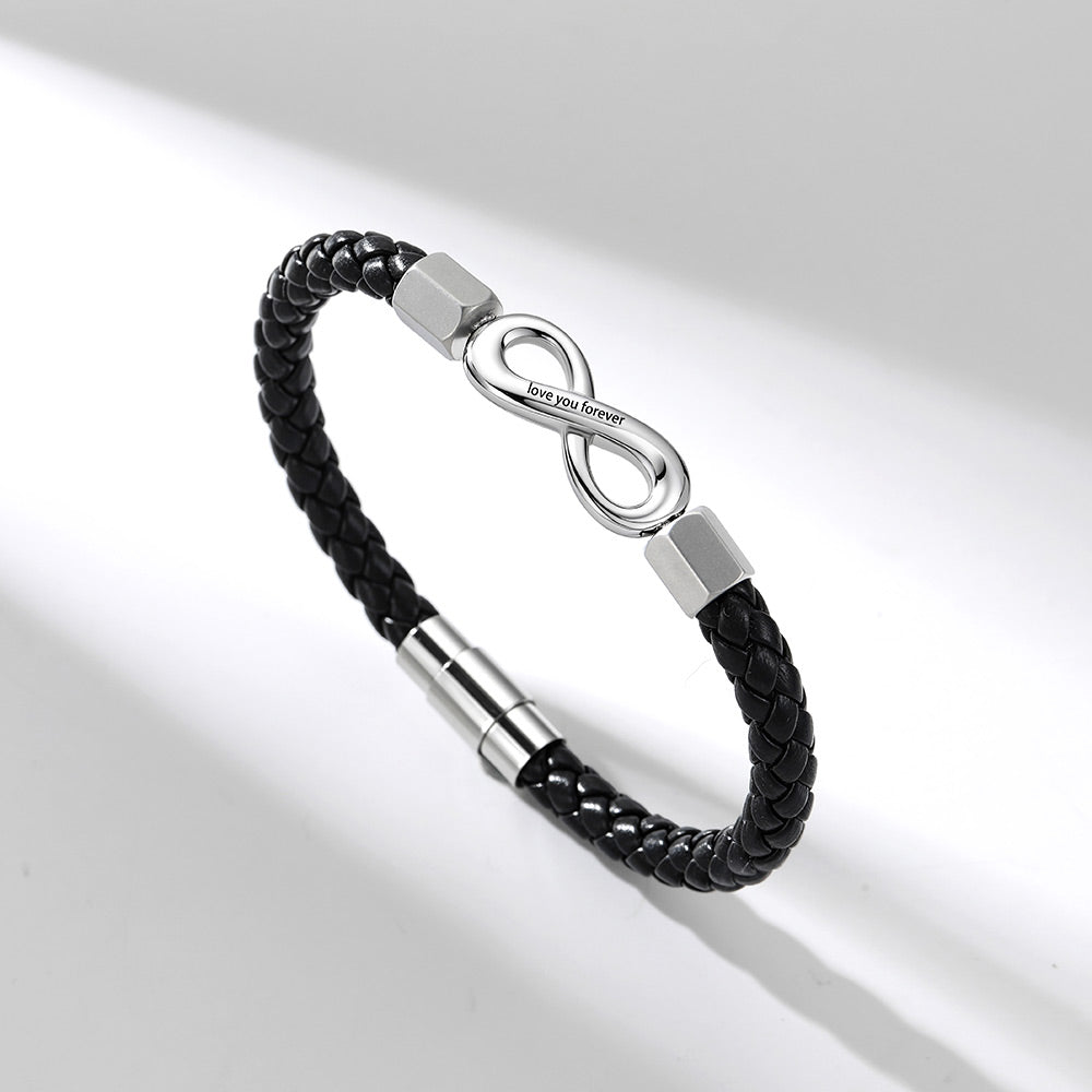 Custom Engraved Infinity Leather Bracelet
