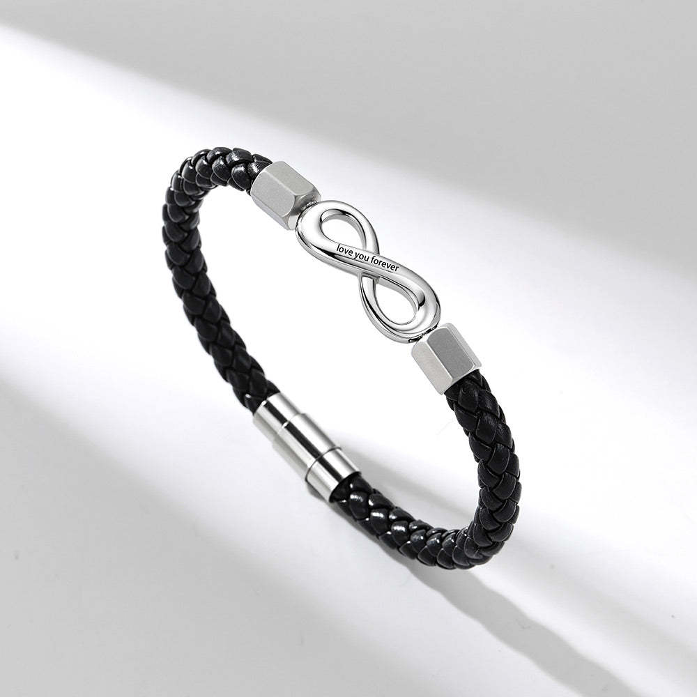 Custom Engraved Infinity Leather Bracelet