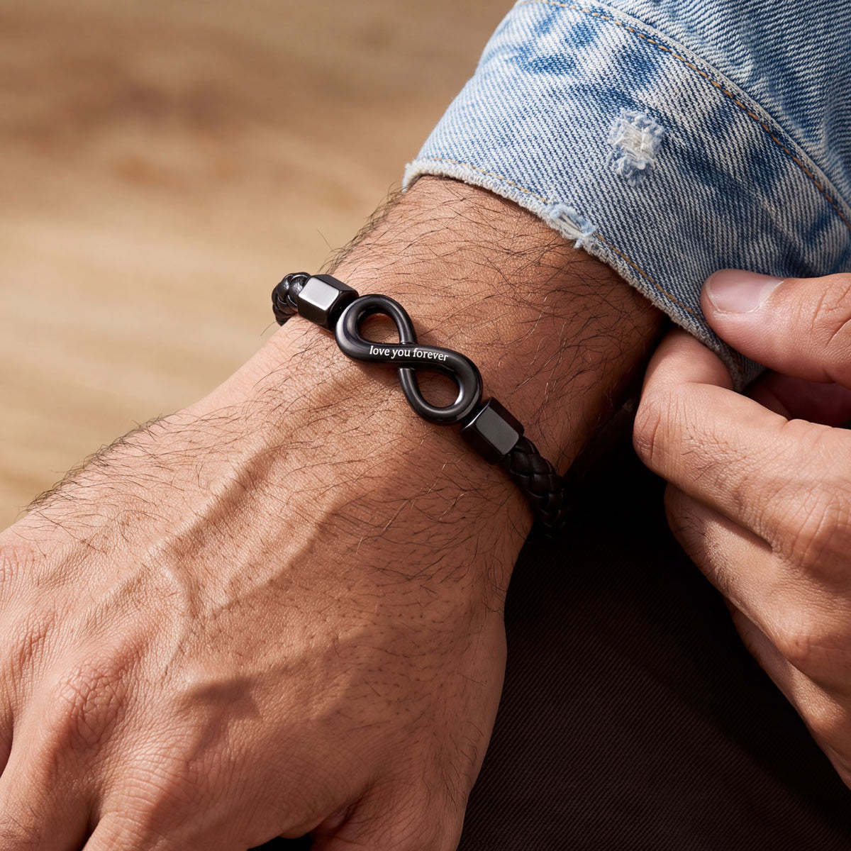 Custom Engraved Infinity Leather Bracelet
