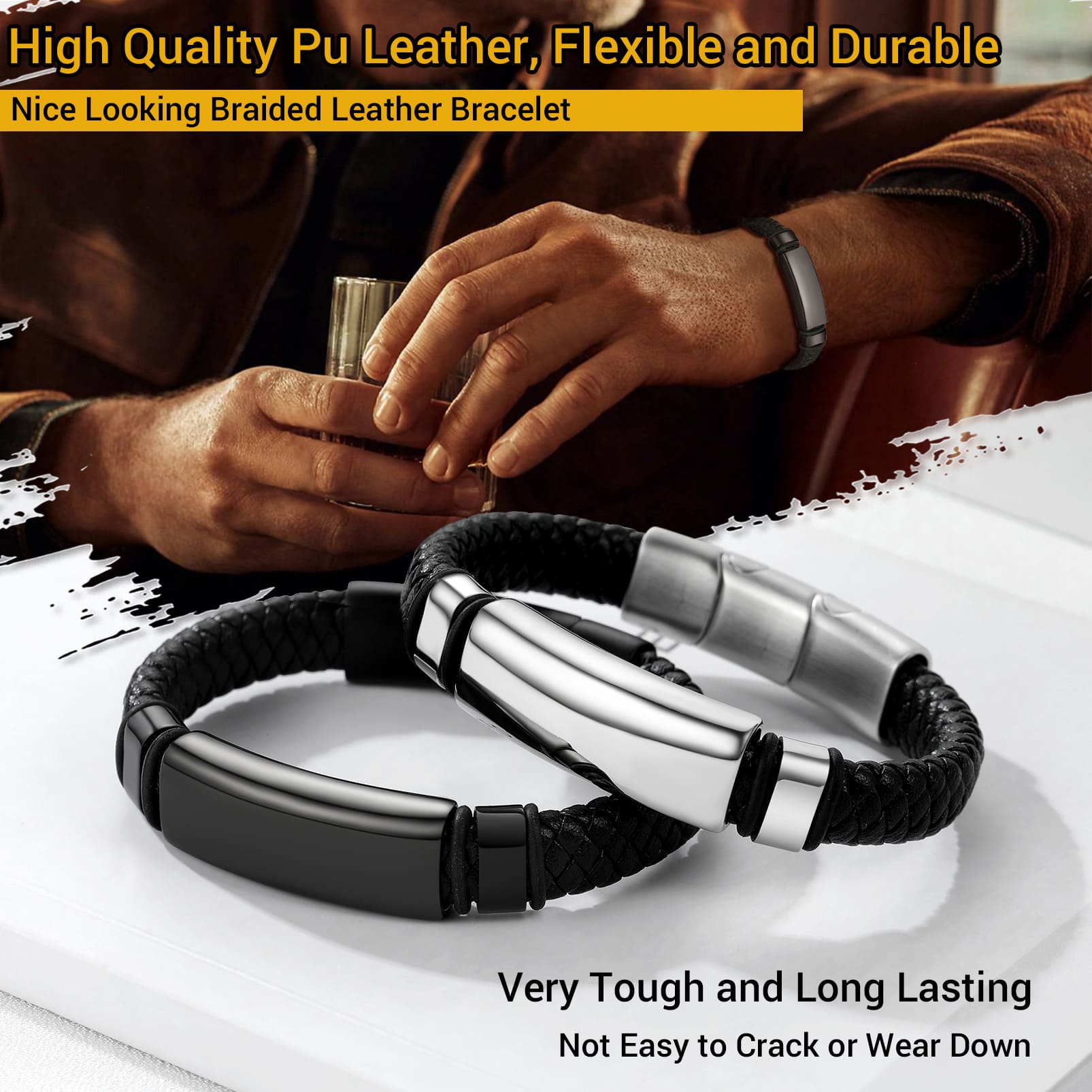 Custom Engraved Leather Bracelets For Men 