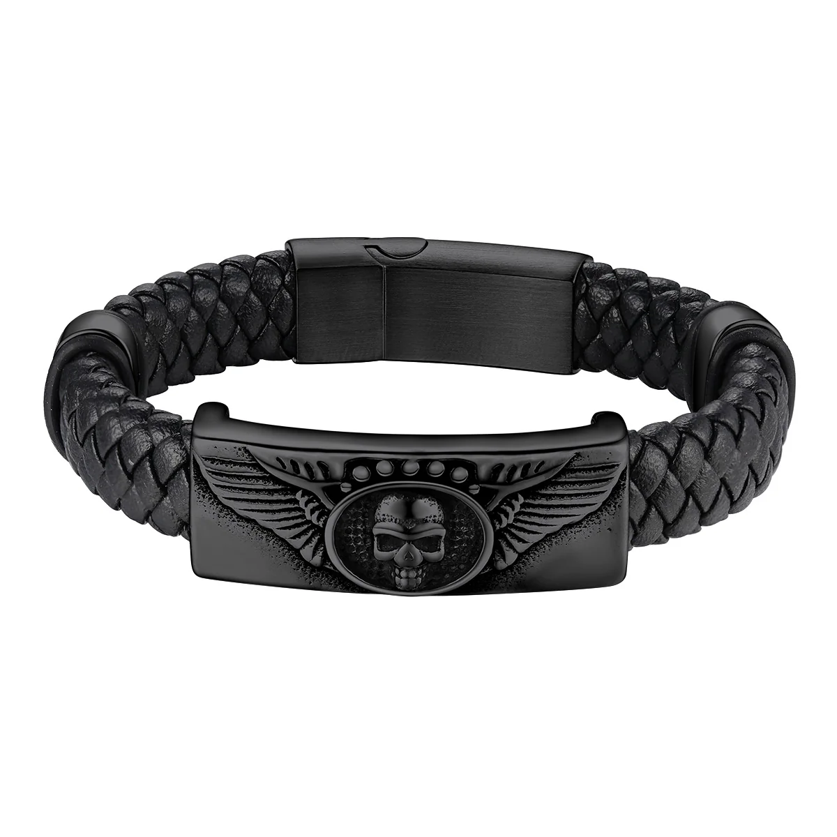 Custom Leather Skull Wing Bracelet Dimension durable Solid black