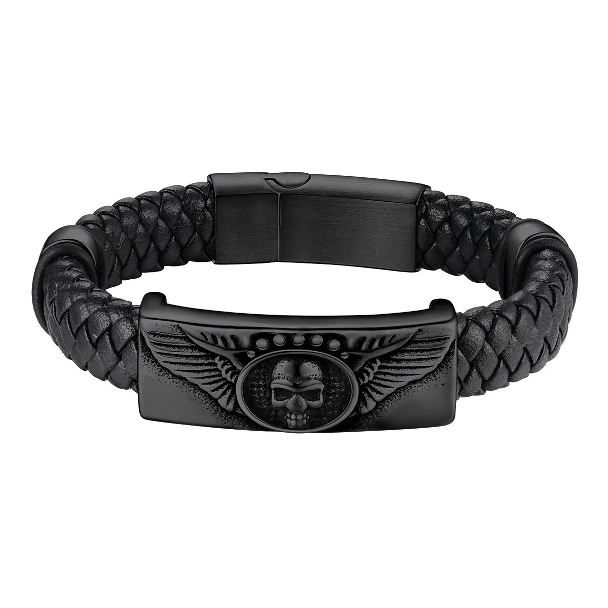 Custom Leather Skull Wing Bracelet Dimension durable Solid black