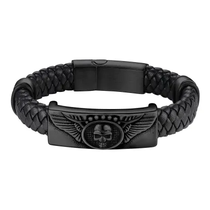 Custom Leather Skull Wing Bracelet Dimension durable Solid black