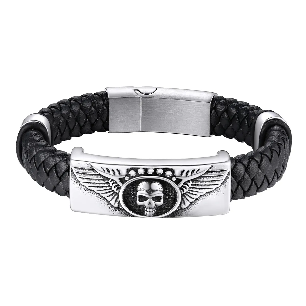 Custom Leather Skull Wing Bracelet gift for Halloween