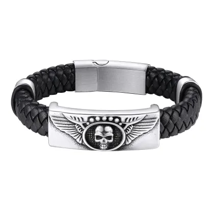 Custom Leather Skull Wing Bracelet gift for Halloween