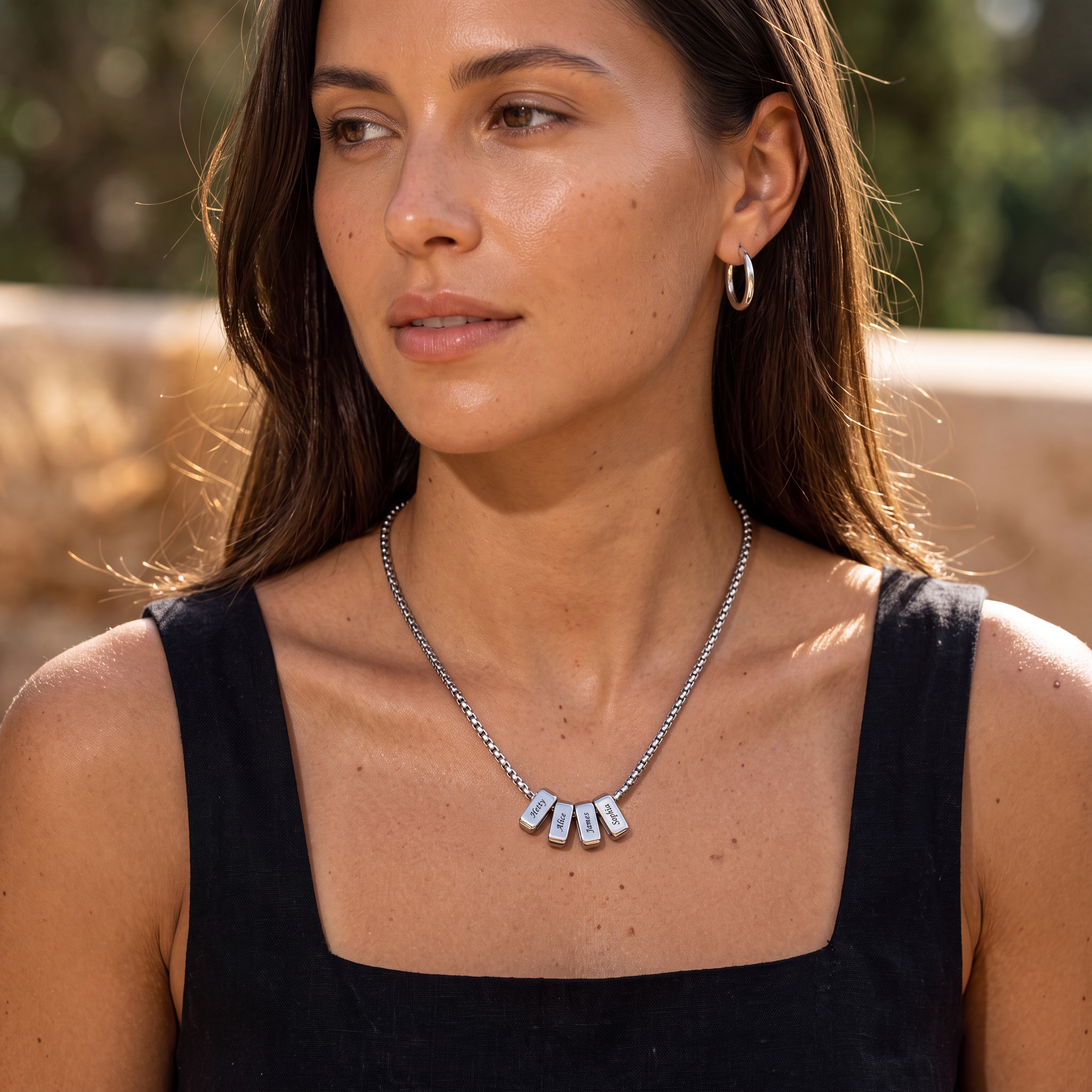 Custom Engraved Multi-Name Bead Charm Necklace for women
