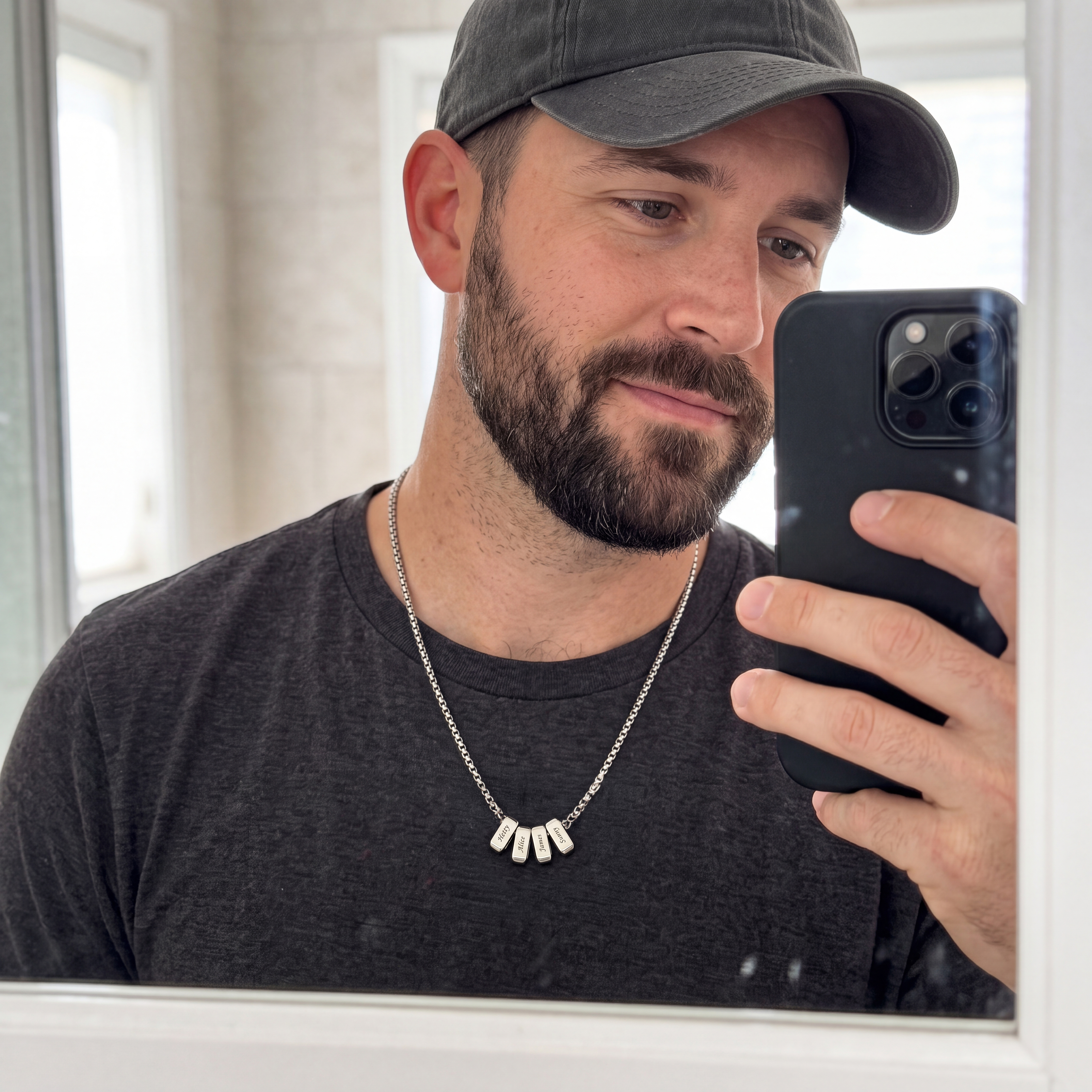 Custom Engraved Multi-Name Bead Charm Necklace for boyfriend