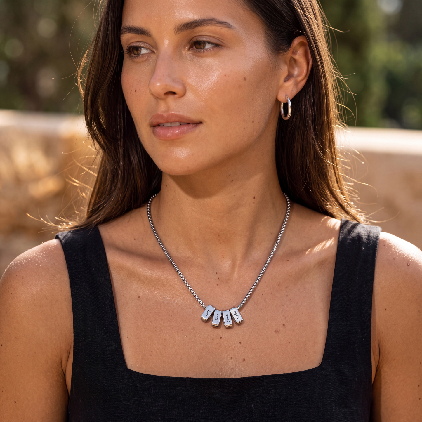 Custom Engraved Multi-Name Bead Charm Necklace for women