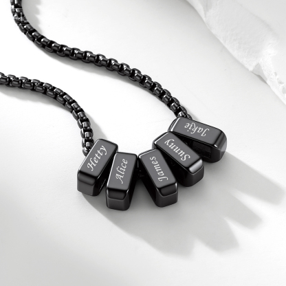 Custom Engraved Multi-Name Bead Charm Necklace Black