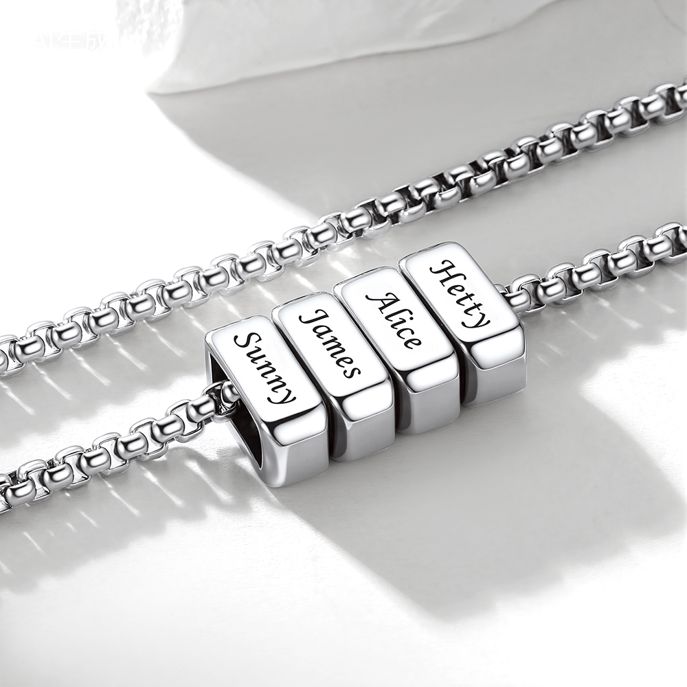 Custom Engraved Multi-Name Bead Charm Necklace