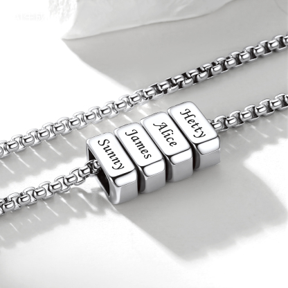 Custom Engraved Multi-Name Bead Charm Necklace