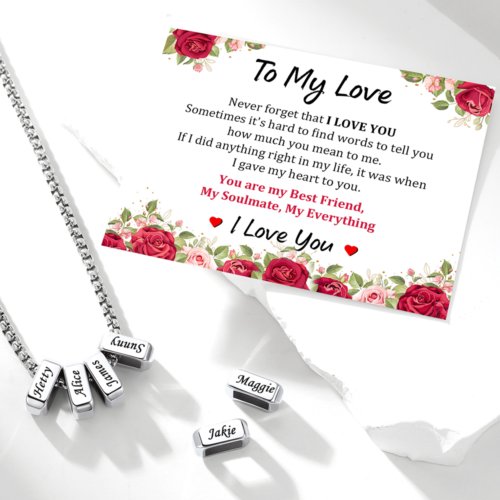 Custom Engraved Multi-Name Bead Charm Necklace with card