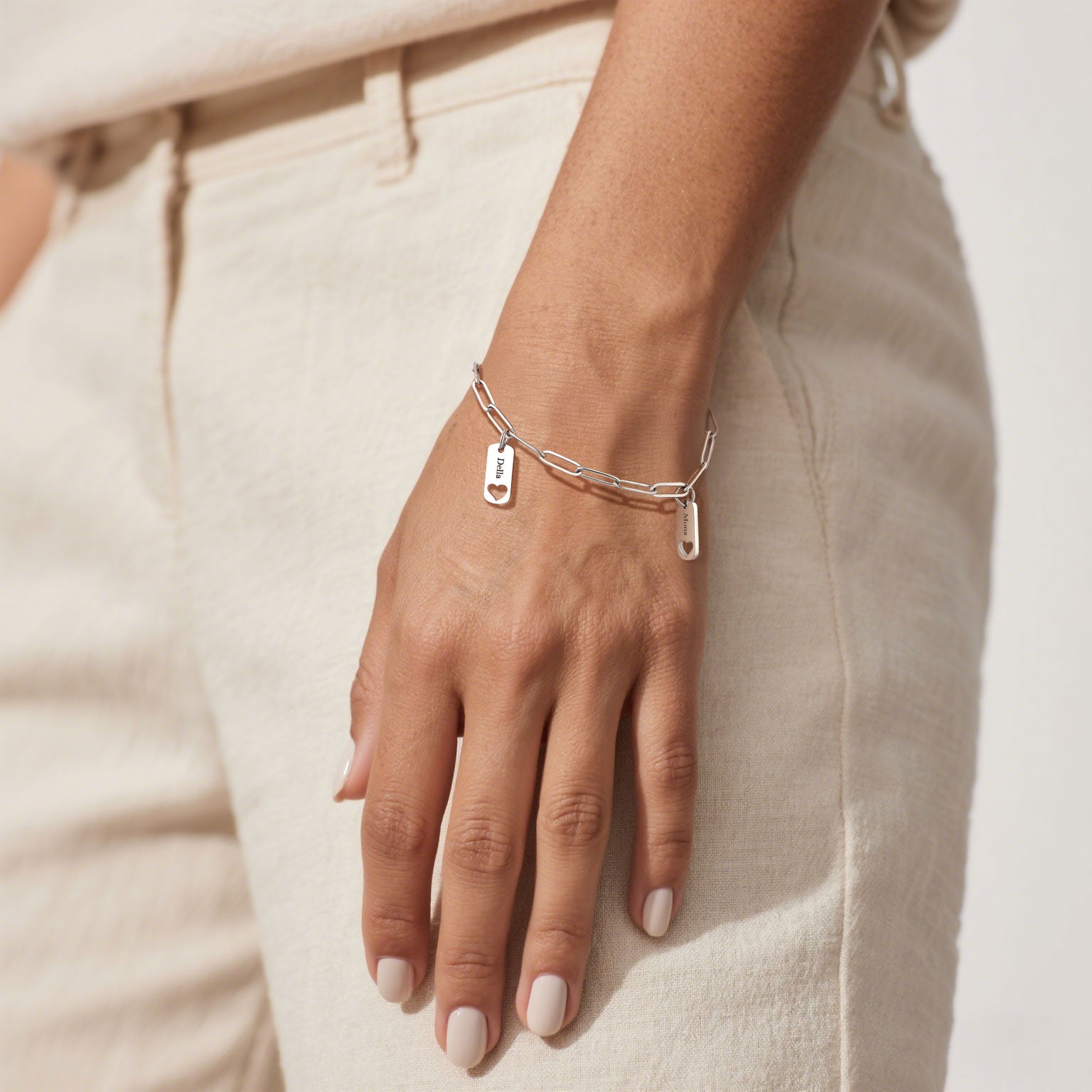 Engraved Name Heart Charm Bracelet