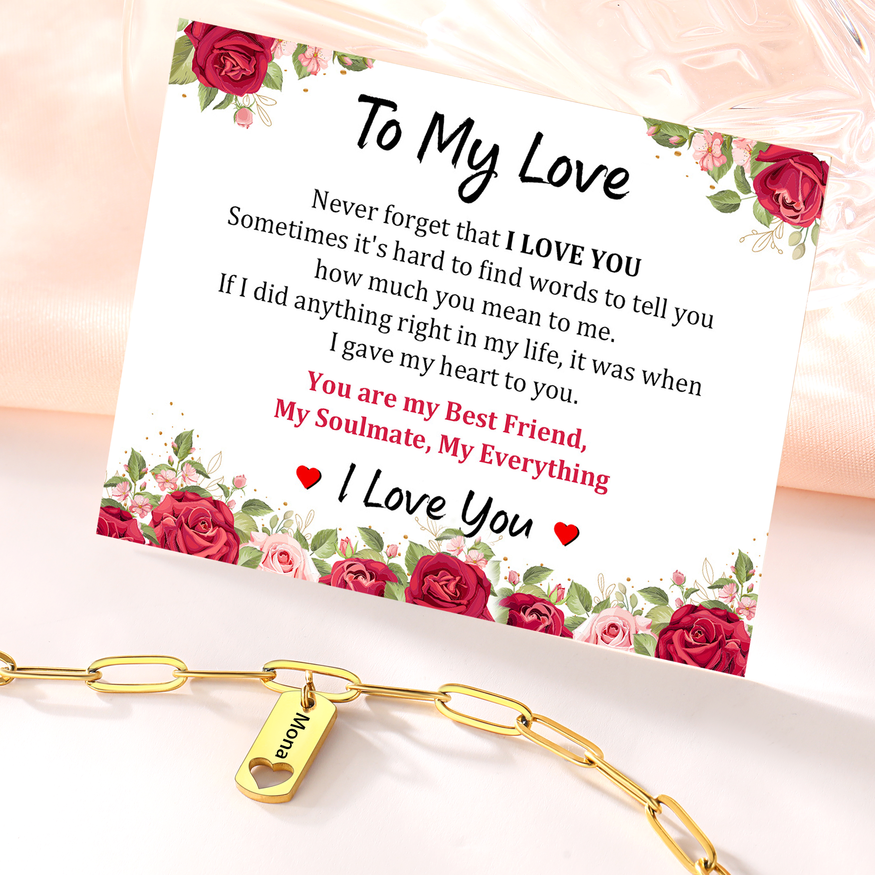 Custom Engraved Name Heart Charm Bracelet for lover