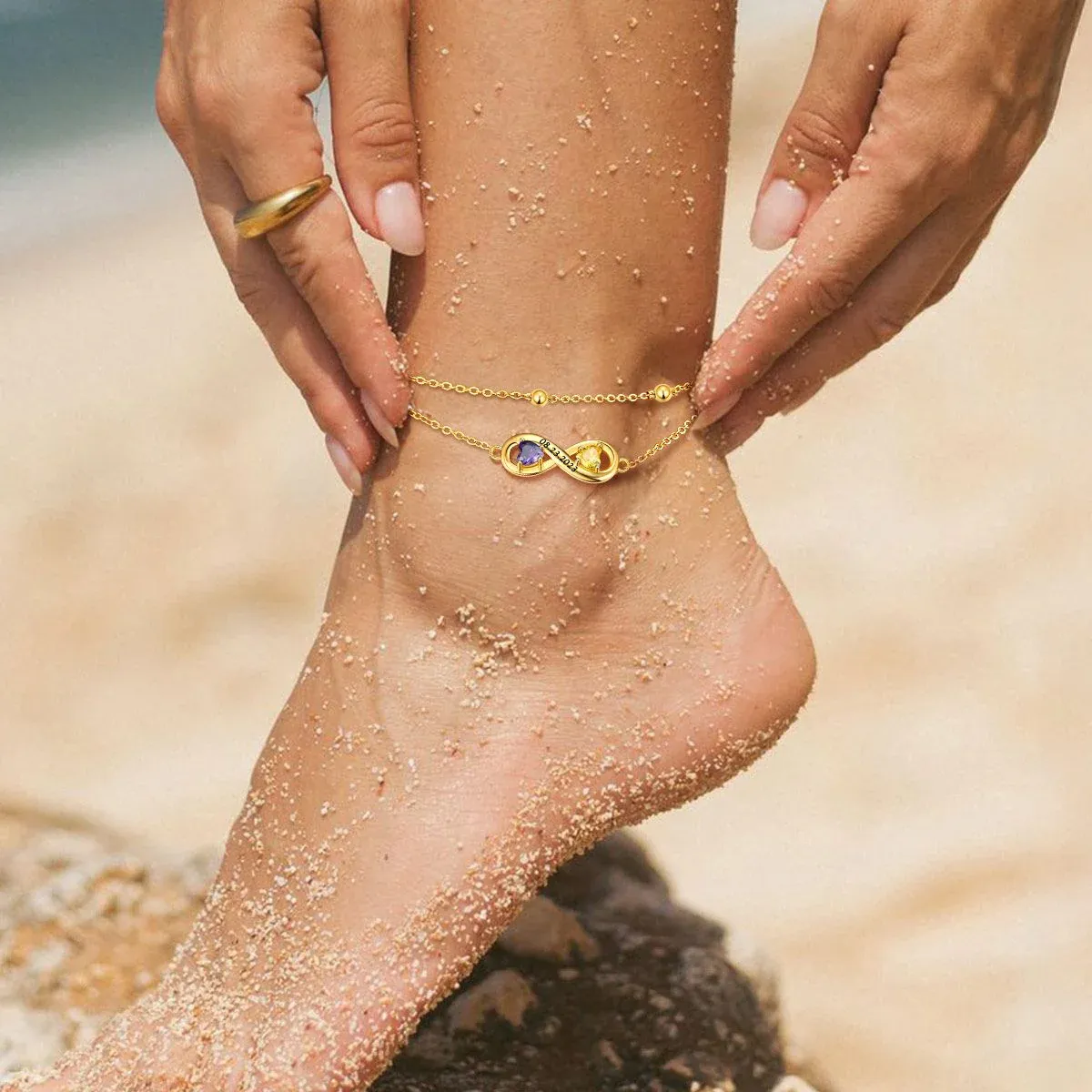 Custom Engraving Birthstone Infinity Anklet for Women