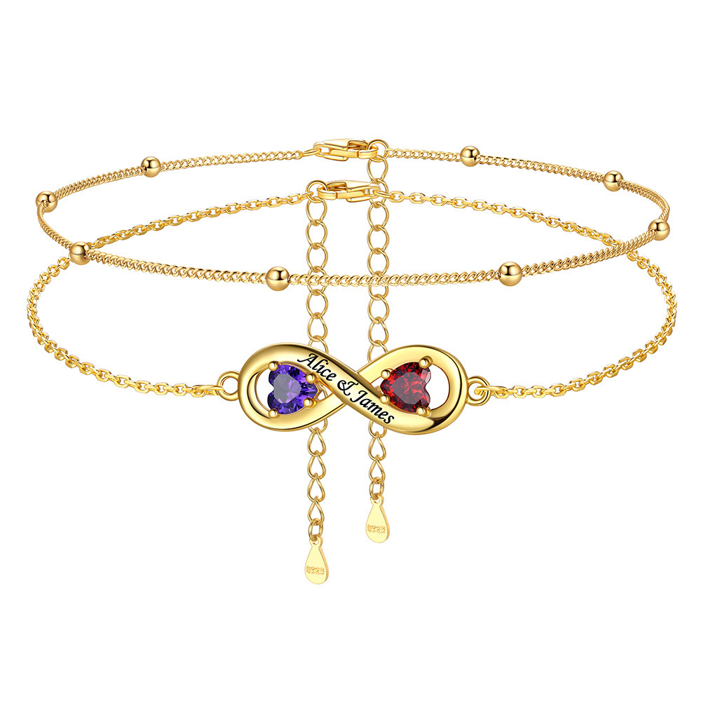 Custom Engraving Birthstone Infinity Anklet for Women