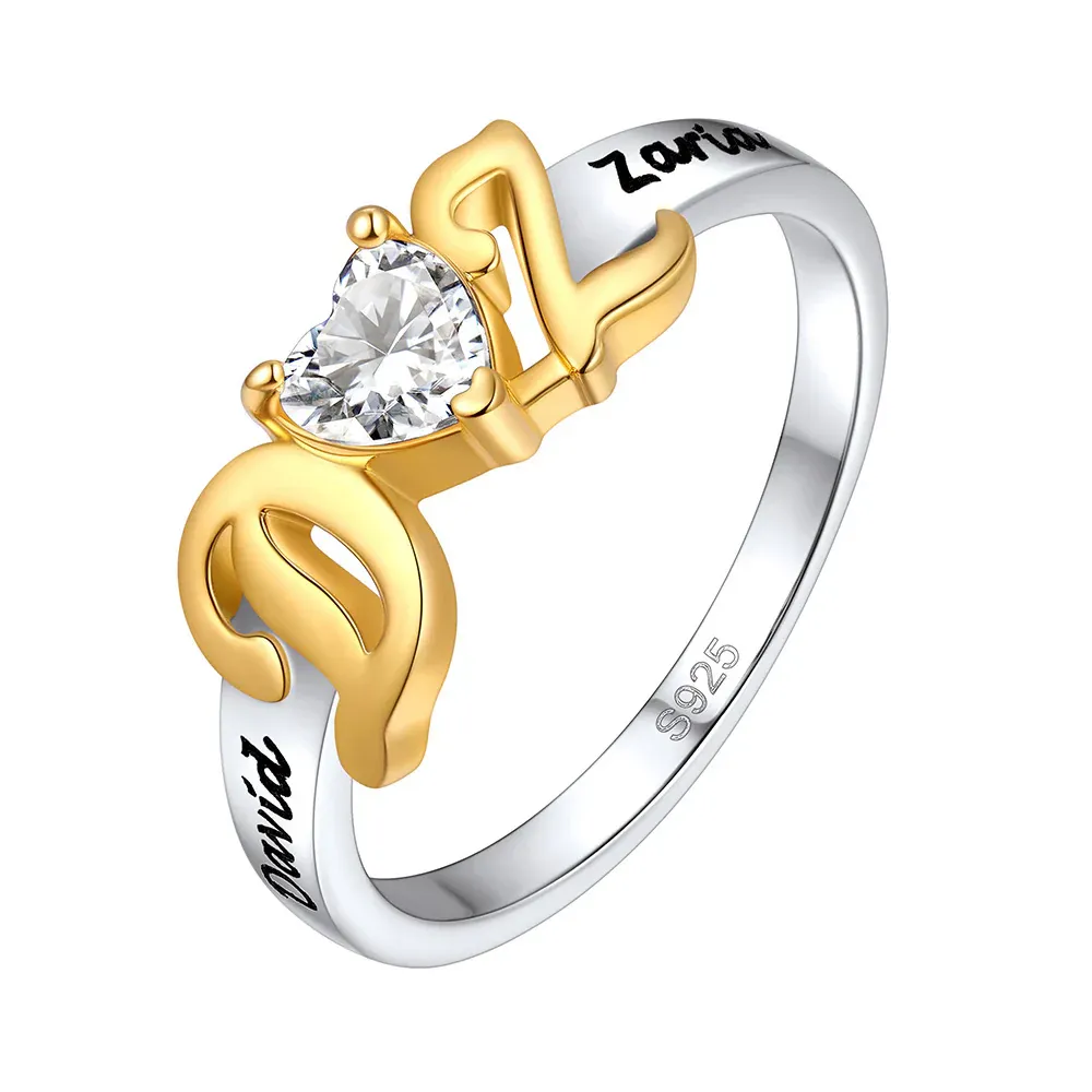 Personalized Initial Birthstone Heart Sterling Silver Ring 