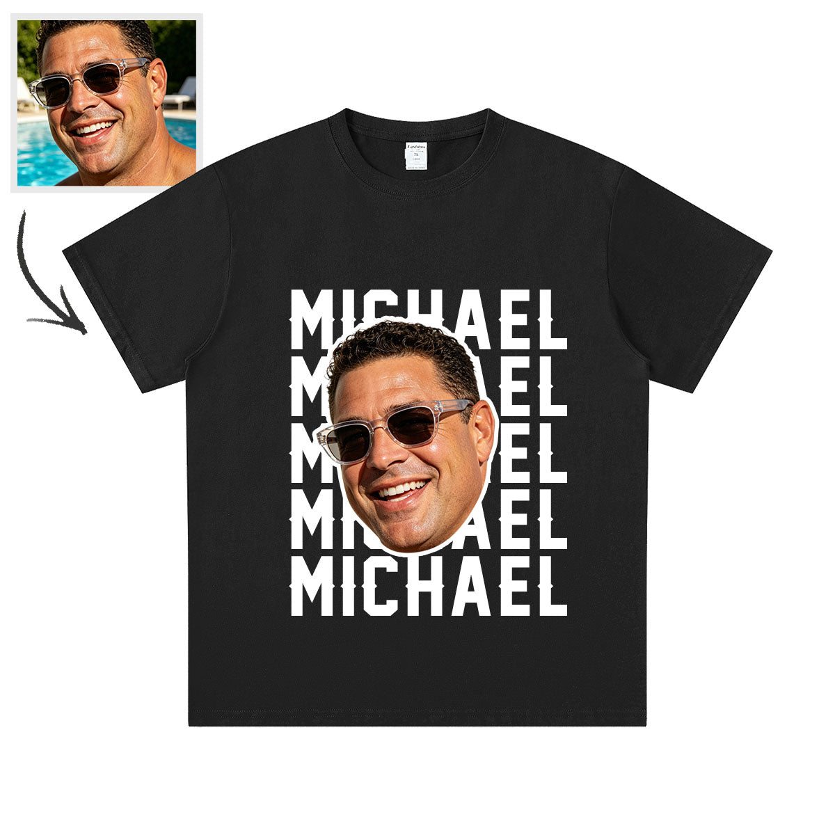 Custom Face Photo T-Shirt with Text for Men & Women