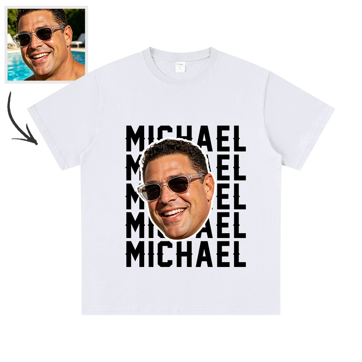 Custom Face Photo T-Shirt with Text for Men & Women