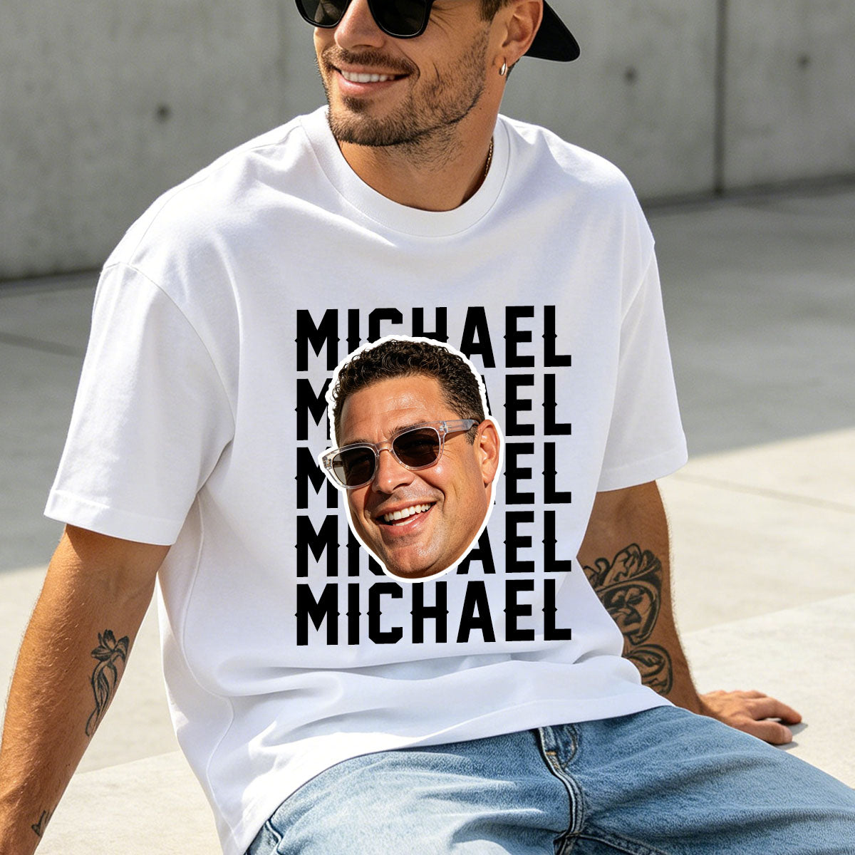 Custom Face Photo T-Shirt with Text for Men & Women
