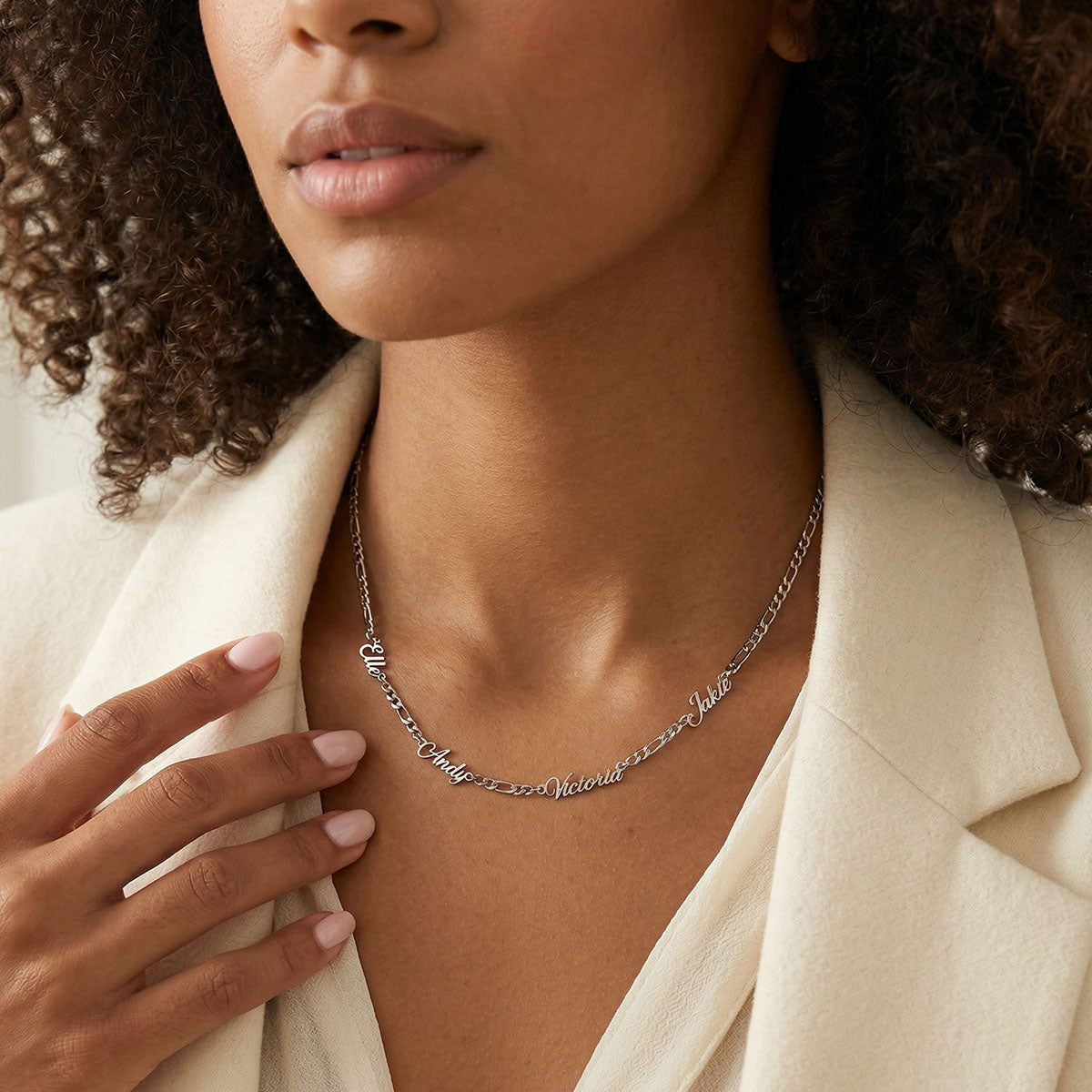 Custom Figaro Link Necklace with 1-5 Engraved Names for women