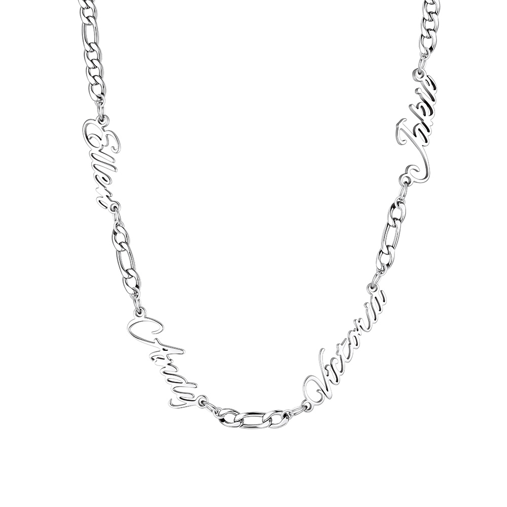 Custom Figaro Link Necklace with 4 Engraved Names