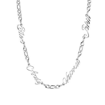 Custom Figaro Link Necklace with 4 Engraved Names