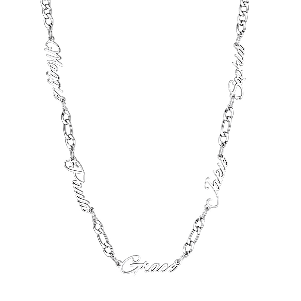 Custom Figaro Link Necklace with 5 Engraved Names