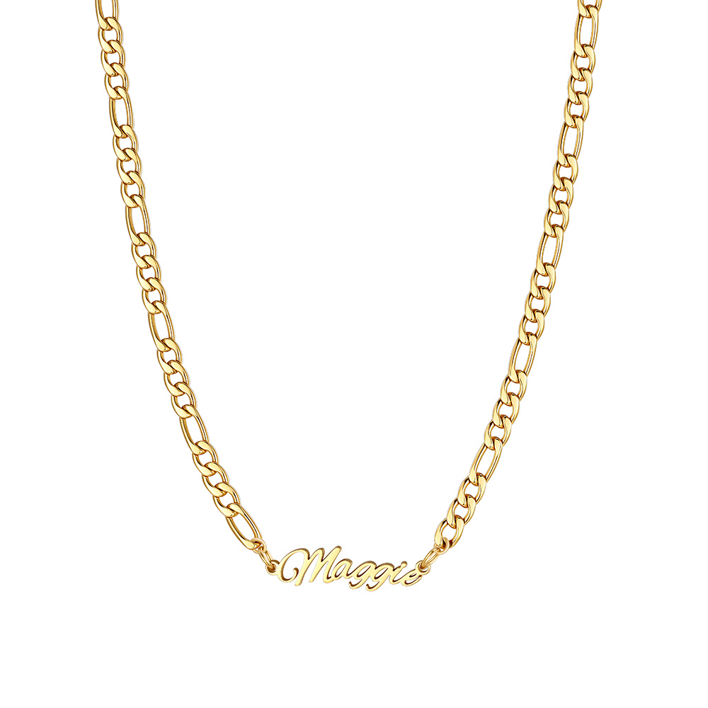 Custom Gold Figaro Link Necklace with 1-5 Engraved Names