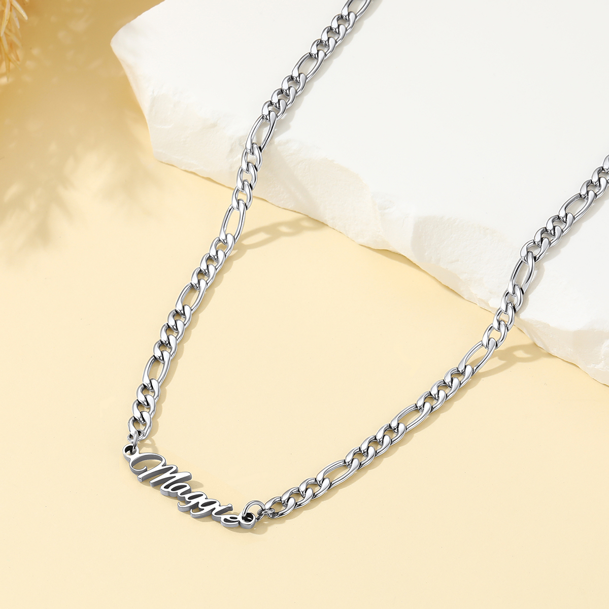 Custom Figaro Link Necklace with 1 Engraved Names