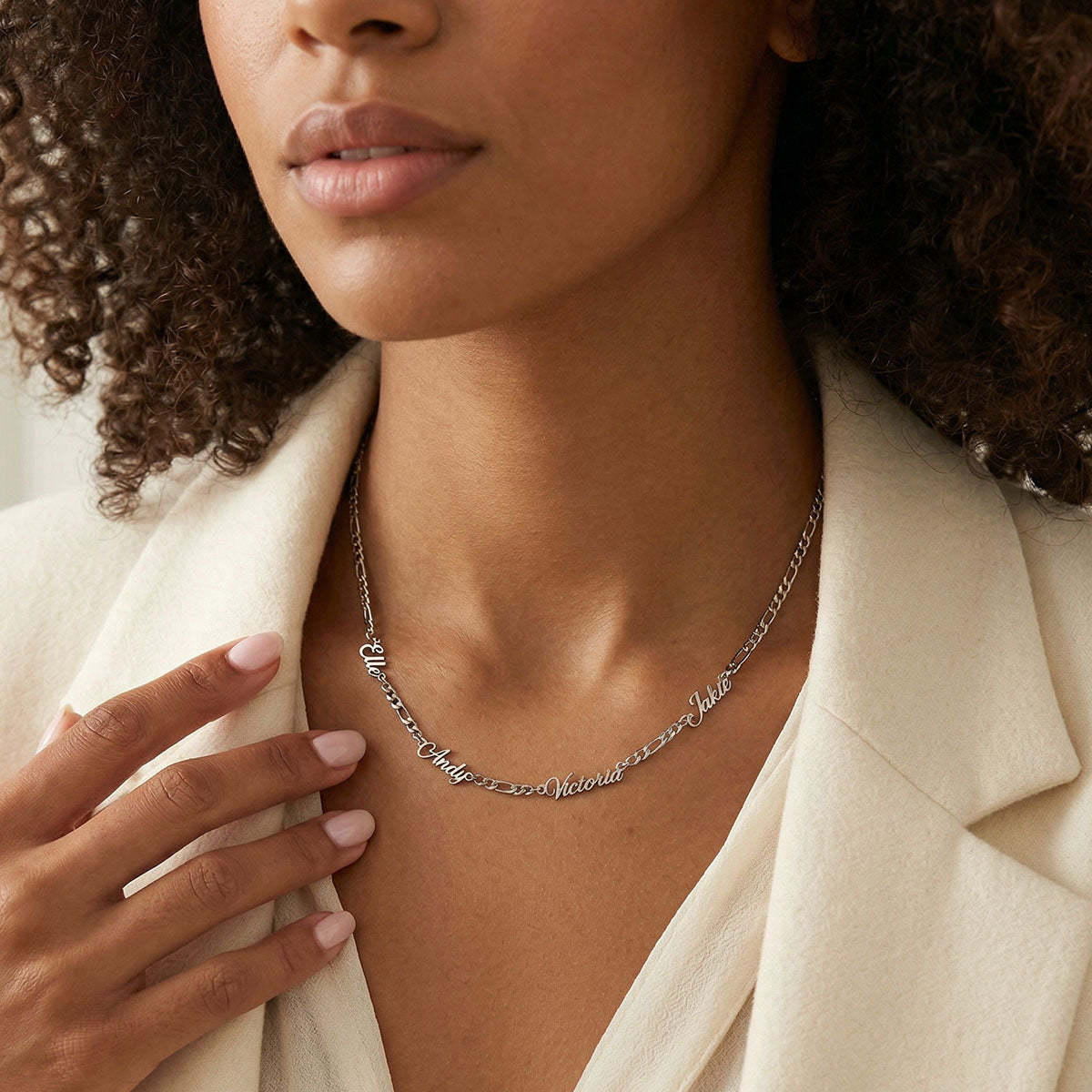 Custom Figaro Link Necklace with 1-5 Engraved Names for women