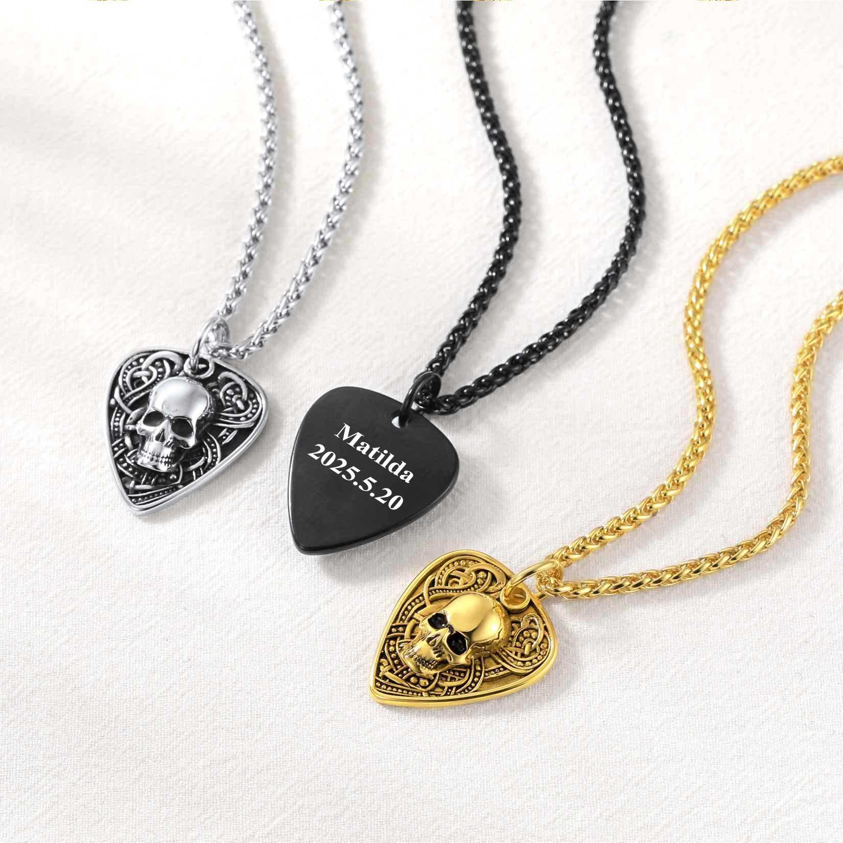 Custom Guitar Pick Skull Pendant Necklace