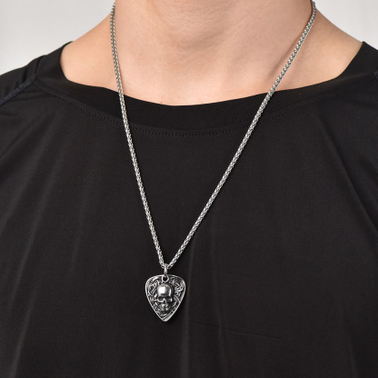 Custom Guitar Pick Skull Pendant Necklace