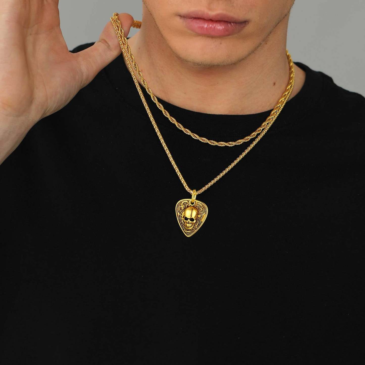 Custom Guitar Pick Skull Pendant Necklace