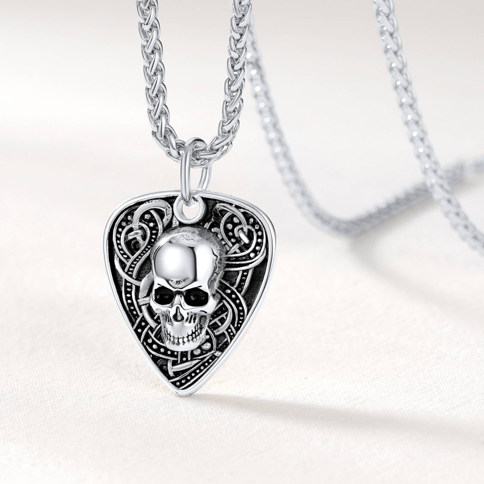 Custom Guitar Pick Skull Pendant Necklace