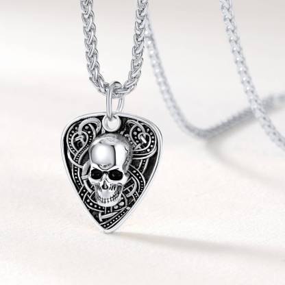 Custom Guitar Pick Skull Pendant Necklace
