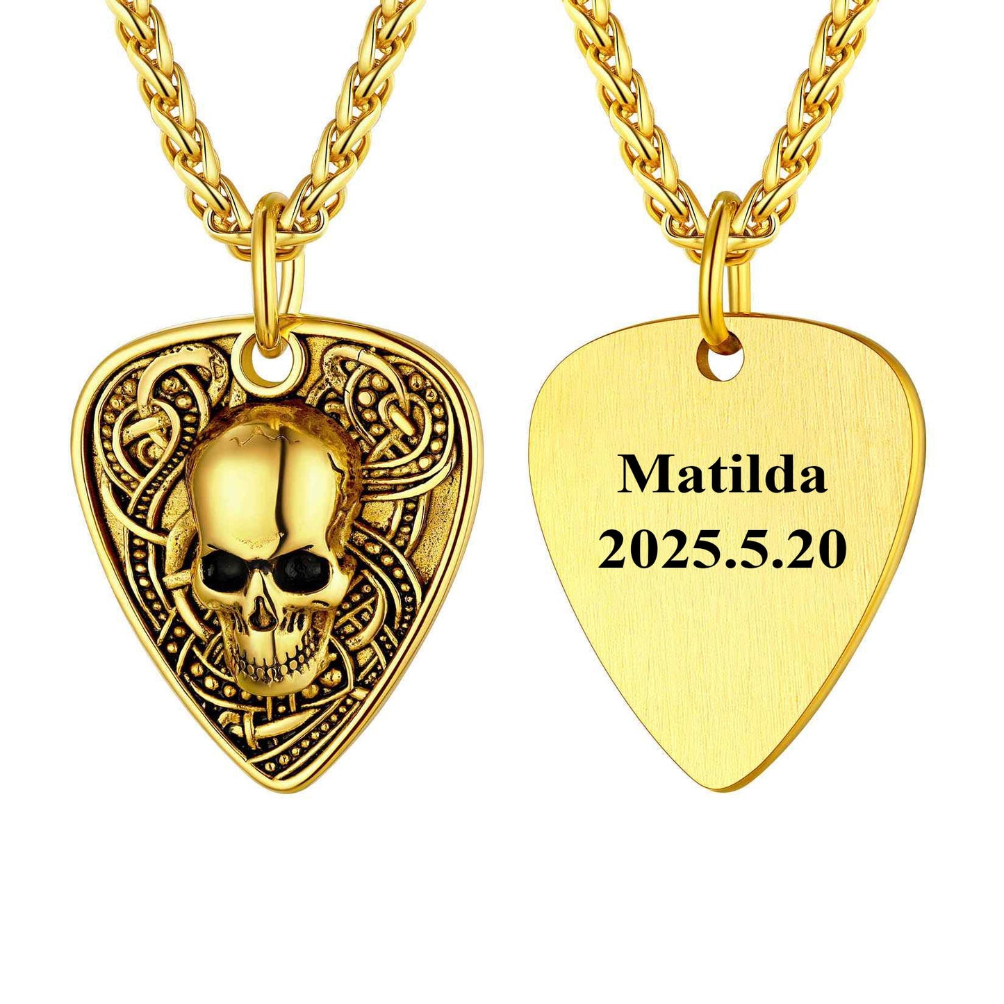 Custom Guitar Pick Skull Pendant Necklace