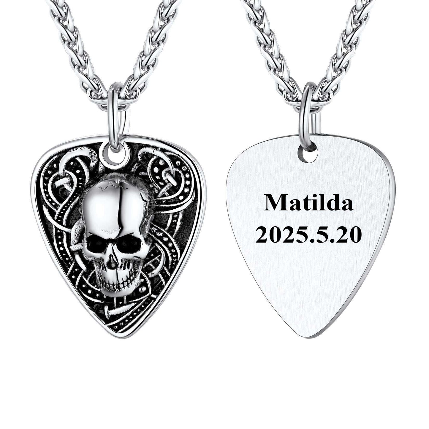 Custom Guitar Pick Skull Pendant Necklace