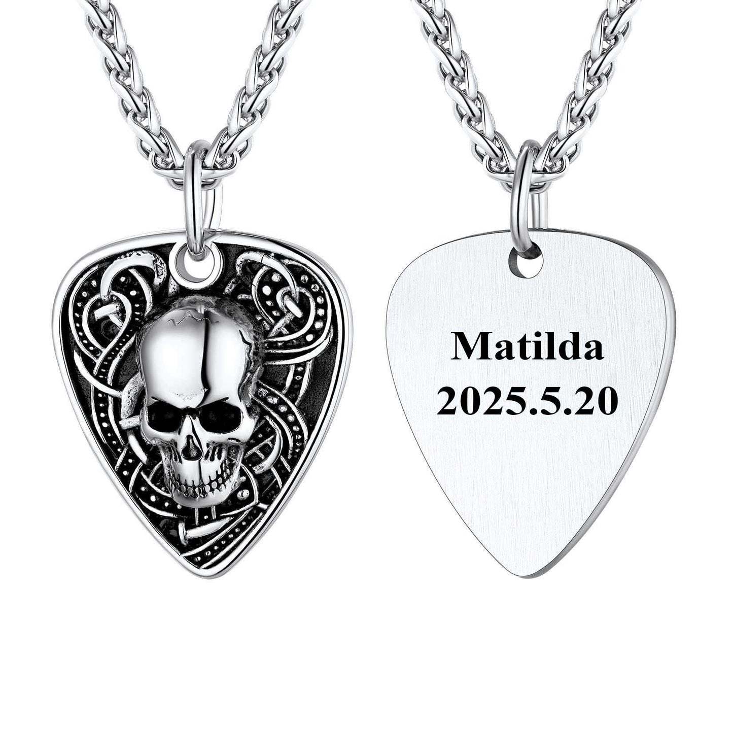 Custom Guitar Pick Skull Pendant Necklace