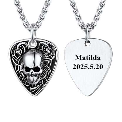 Custom Guitar Pick Skull Pendant Necklace