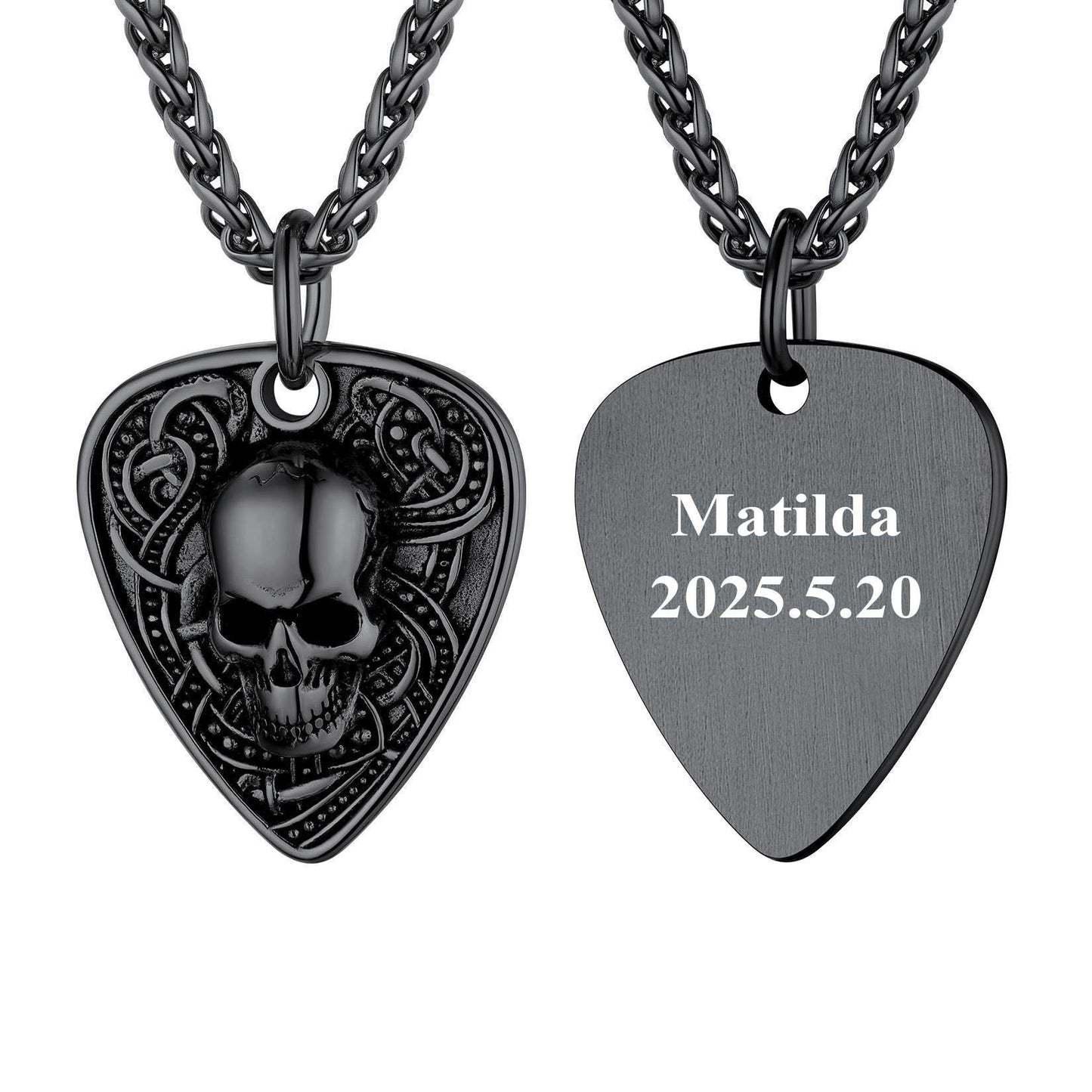 Custom Guitar Pick Skull Pendant Necklace