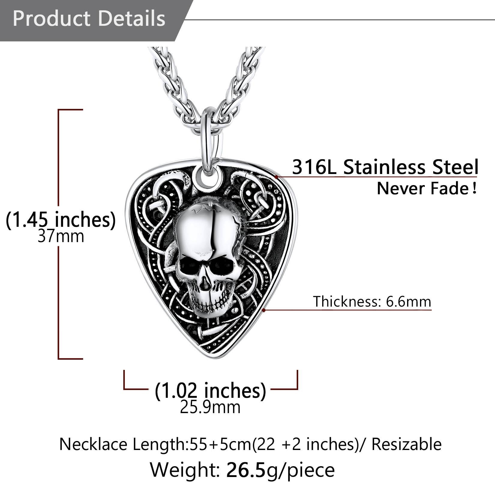 Custom Guitar Pick Skull Pendant Necklace