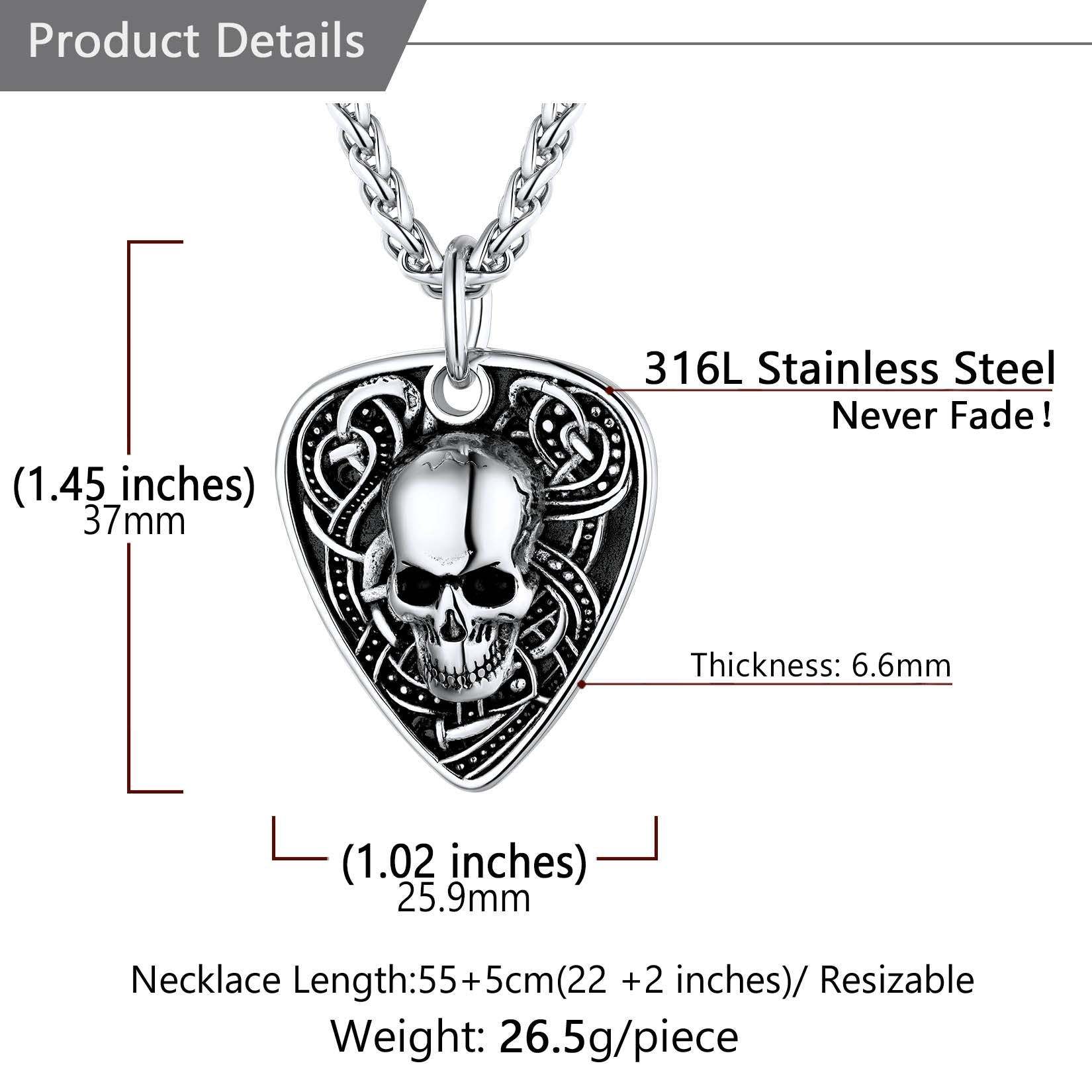 Custom Guitar Pick Skull Pendant Necklace