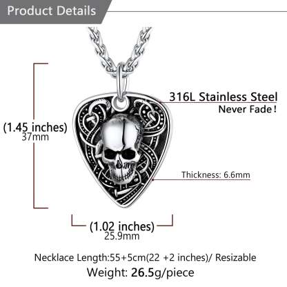 Custom Guitar Pick Skull Pendant Necklace