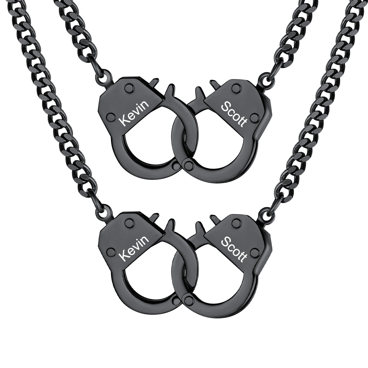 Black Custom Handcuff Couple Necklace 4MM