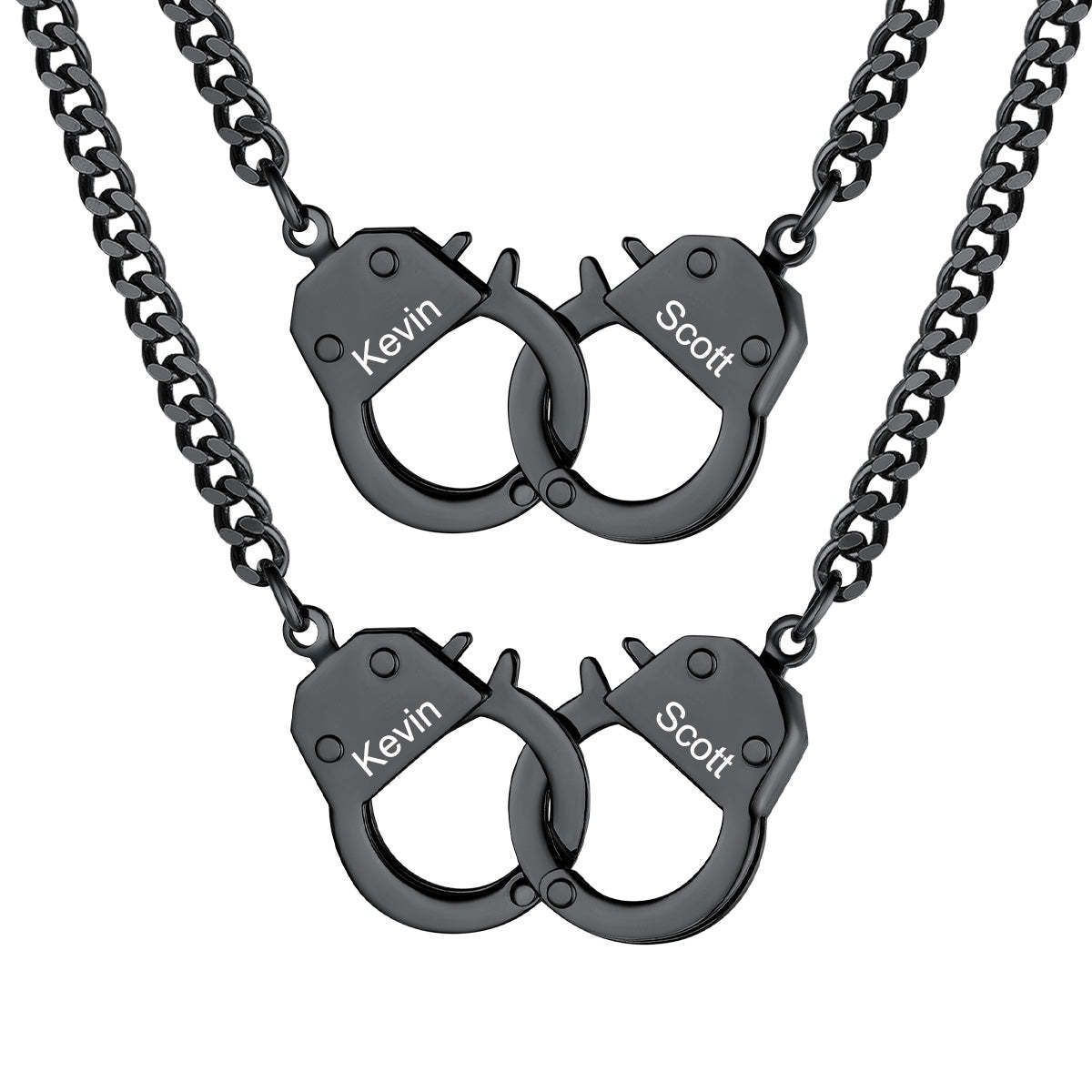 Black Custom Handcuff Couple Necklace 4MM